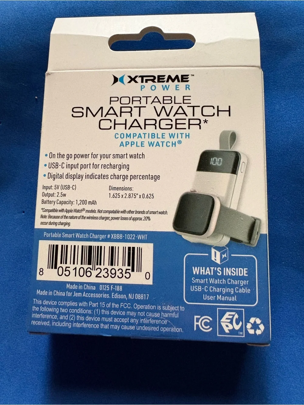 Portable Smart Watch Charger 1200mAh - White
